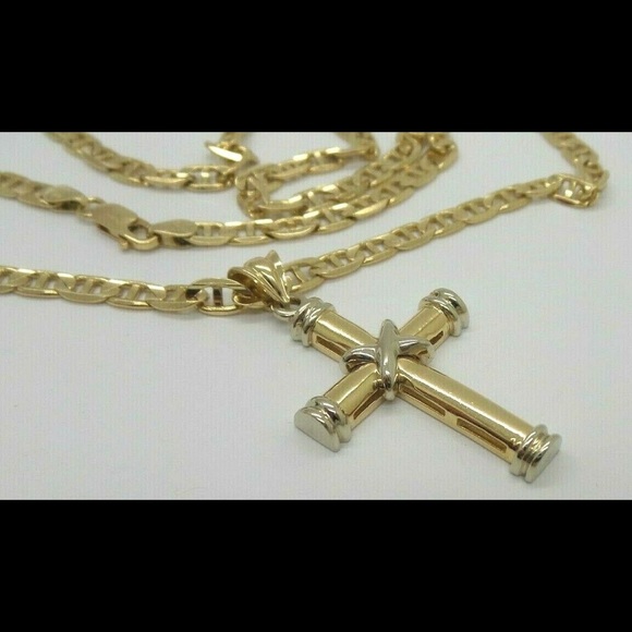 BEAUTIFUL 14K GOLD GUCCI LINK CHAIN CROSS PENDANT - Picture 2 of 9
